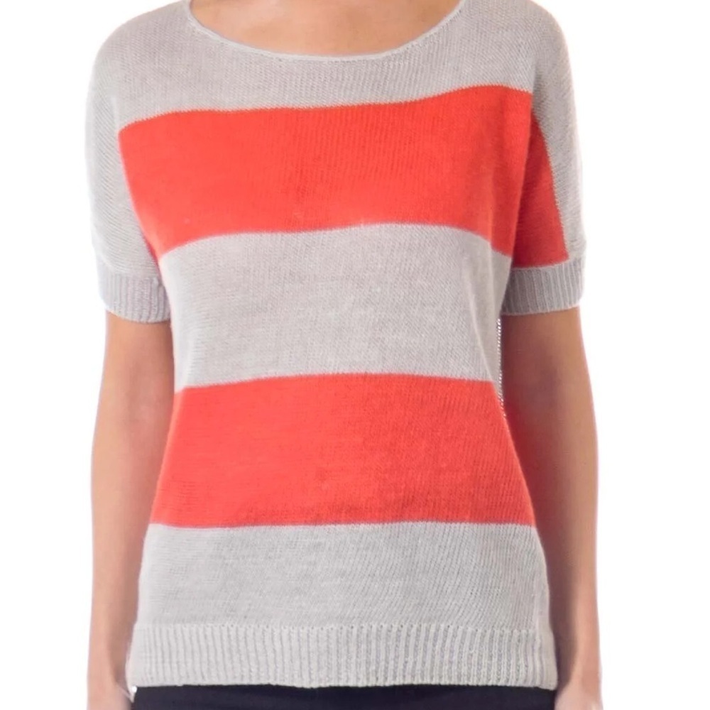 Theory Women's 100% Linen Colorblock Orange and Gray Shirt Size Large NWOT